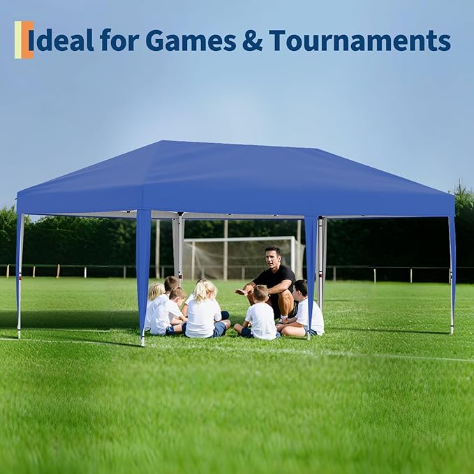 10x20 Pop Up Canopy with 0/4/6 Sidewalls, Beach Ten with One Push Setup, Heavy Duty Outdoor Instant Canopy Tent with Portable Roller Bag, Silver Coated Top, 3 Adjustable Height, Sandbags