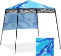 EAGLE PEAK 8x8 Pop Up Canopy Tent with Sidewall, Compact, Portable Slant Leg Instant Sun Shelter for Beach, Sports, & Camping, 8x8 Base 6x6 Top, Blue Abstract
