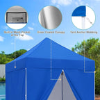 5x5 Pop Up Canopy Tent with Four Sidewalls, Instant Portable Beach Canopy, Outdoor Tent with Carry Bag for Camping, Sports, Tailgating, Events, Blue