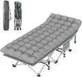 Suteck Camping Cot, Folding Camping Cot Bed for Adults Sleeping 1200D Double Layer Oxford Portable Folding Outdoor Cots for Camping W/Soft Pad Carry Bag for Home Office Nap Beach Travel, 500LBS,Grey