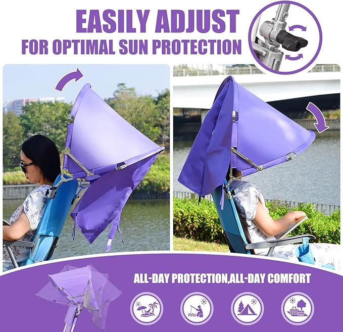 XL Universal Beach Chair Umbrella Canopy, UPF 50+ Chair Sun Shade Attachment with Adjustable Clamp for Camping, Lawn, Wheelchair, Tanning, Zero Gravity, Lounge, Fishing, Outdoor Chairs, Oversized
