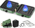 2 Burner Camping Stove, 20000 BTU Propane Camp Stove Portable Folding Gas Travel Stove Camping Essentials Gears Includes Grill,Carrying Bag, Adjustable Burners & Piezo Ignition for Tailgating,BBQ,Camp