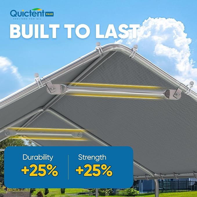 Quictent 10x20 ft Heavy Duty Carport Canopy Galvanized Car Tent Outdoor Garage Boat Shelter with Reinforced Structure, No Sidewall - Gray
