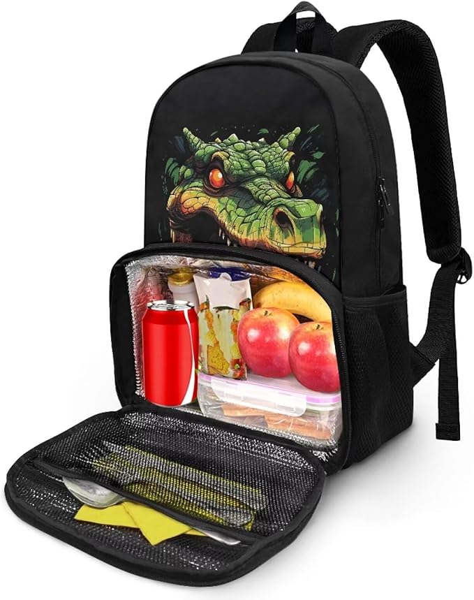 Crocodile Print Meal Bag Backpack Kids Backpacks with Lunch Compartment Meal Bag Large Bookbag Insulated Cooler Backpack Lunch Box Nurse Work Backpacks for Travel Casual