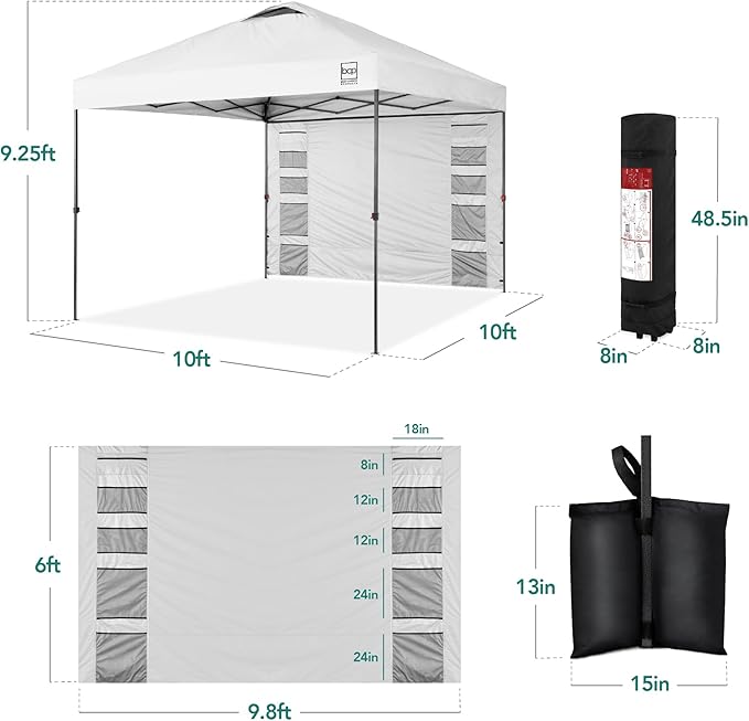 Best Choice Products 10x10ft Pop Up Canopy Tent with Sidewall, 1 Person 1 Minute Set Up, Carry Case, 4 Weight Bags - White