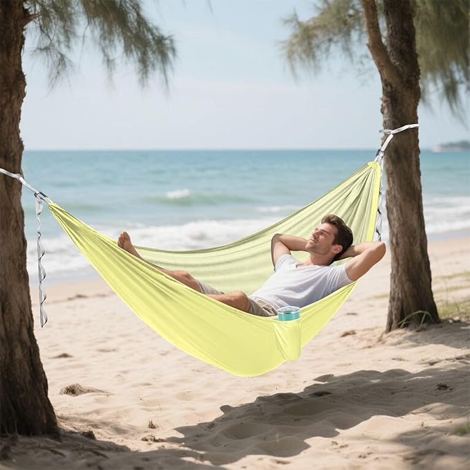 Champagne Yellow Camping Hammock Camping Gear with 2 Tree Straps, Beach Hammock Portable 114" x 54"