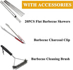 WILLBBQ Charcoal Grills Commercial Quality Portable Hibachi BBQ Lamb Skewer Folded Camping Barbecue Grill for Backyard Outdoor Cooking Use (39.4x7.1x5.1 inch With Accessories)