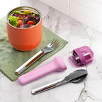 ZOKU Pocket Utensil Set, Purple - Stainless Steel Fork, Knife, and Spoon Nest in Case - Portable Design for Travel, School, Work, Picnics, Camping and Outdoor Home Use