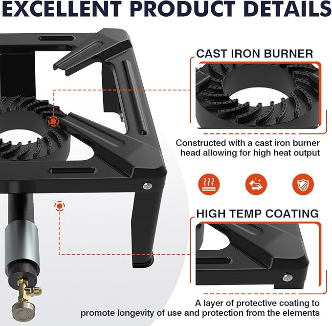 Llamaviva Portable Propane Burner Stove Single Wok Burner with 4ft Hose, Heavy Duty Steel Outdoor Stove, 5.95lbs Lightweight for Camping, Tailgating, Backyard & Picnic Cooking