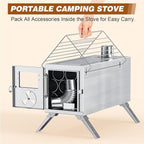 Hot Tent Stove, Camping Wood Stove for Tent, Portable Stainless Steel Wood Burning Stove with 7 Chimney Pipes for Wall Tent Camping, Cooking, Ice Fishing, Hunting, Boiling Water - Medium
