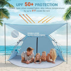 Elegear Beach Tent Sun Shelter with Canopy, 4-5 Person Pop Up Beach Tent, Easy Setup UPF 50+ UV Protection Portable Lightweight Double Silver Coating Beach Cabana Sun Shade Shelter - Sky Blue