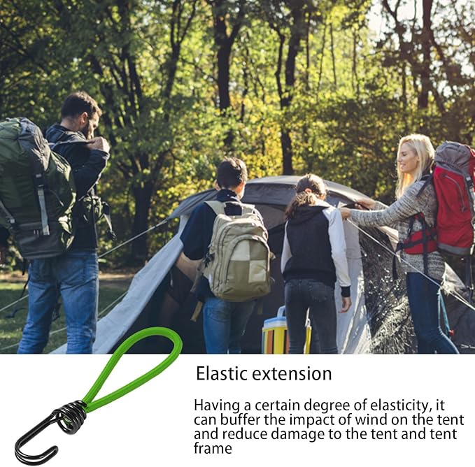 Tent Cords, Elastic Short Tent Straps with Hook, Small Straps for Hammock, Hiking, Awning, Canopy, Portable for All Weather