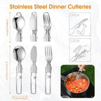 15 Pcs Camping Cookware Mess Kit Outdoor Cooking Set Stainless Steel with Pot and Pan Kit 2 Set Stainless Steel Cups Plates Forks Knives Spoons for Camping Backpacking Cooking Picnic