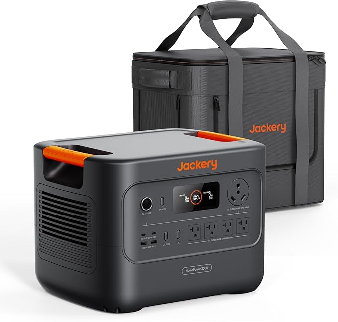 Jackery HomePower 3000 Portable Power Station with Carrying Bag, 3600W (7200W Surge), 3072Wh LFP Battery Solar Generator for Home Backup, Emergencies, USB-A/USB-C, Grey