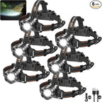 KYEKIO 6Pack Rechargeable Headlamps for Adults, Super Bright Head Lamps LED Rechargeable, 4Mode Head Lights for Forehead Hard Hat, Adjustable Focus 90°Headlight, Waterproof LED Headlamp Camping