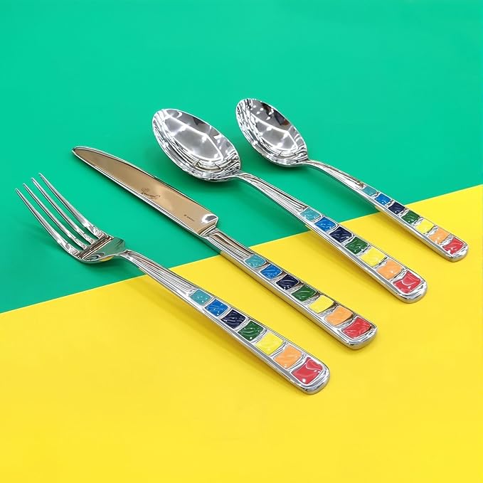 Unique Colorful Silverware Set for 12, Modern Stainless Steel Flatware Cutlery Tableware Utensil Set Knives Forks Spoons,Dinnerware Sets for Christmas Party Kitchen Wedding Gifts 48-piece