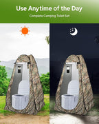 Portable Toilet Kit, Camping Toilet with Pop-Up Privacy Tent and Poo Gel Toilet Bags, Washable Portable Outdoor Showers Changing Rooms