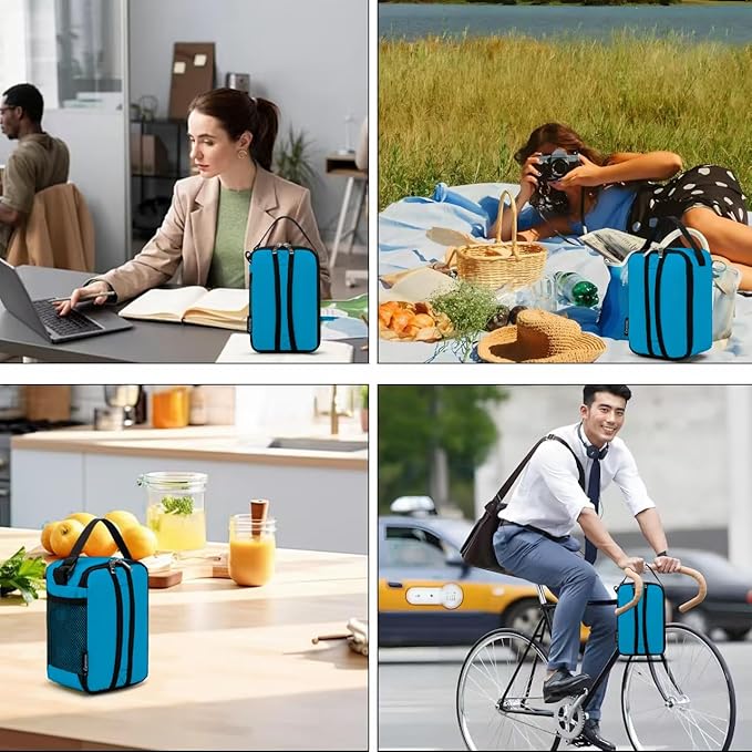 BEIMILY Lunch Box for Men Women Adults,Mini Insulated Lunch Bag for Office Work Picnic,Reusable Portable Lunchbox,Soft Cooler Tote Bag,6 can cooler bag,Mini,Gray Blue