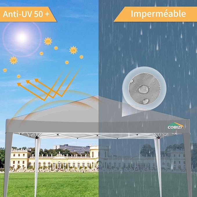 COBIZI 10x10 Pop Up Canopy Tent Without Sidewall, UPF 50+ Waterproof Outdoor Canopy, Instant Tent Portable Canopies Gazebo for Commercial Sun Shade Party Backyard with 4 Sandbags(Gray)