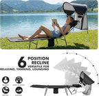 Backpack Beach Tanning Chair with UPF 50+ Canopy Sun Shade Face Hole, Folding Lounge Chair Reclining 6 Position for Adults Reading Sunbathing Outside Poolside Camping
