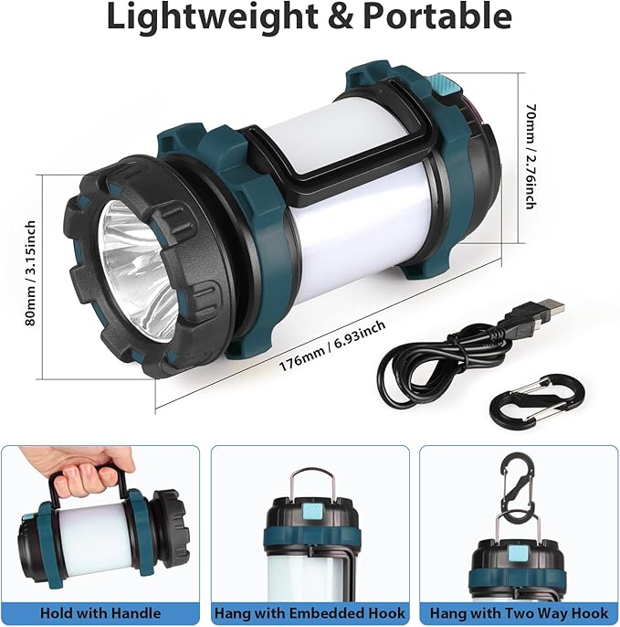 2 Pack Camping Lantern, Outdoor LED Camping Light, Rechargeable Flashlights with 1000LM, 6 Modes, IPX5 Waterproof Portable Emergency Camp Light for Hurricane Survival - Blue