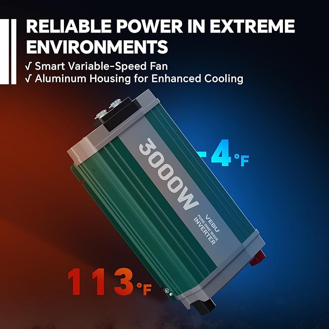 3000W Pure Sine Wave Inverter with ATS Mode, 12V DC to AC 120V Converter for Off-Grid System, RV, Truck, Camping, Peak 6000W