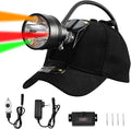 10W Coon Hunting Lights Headlamp for Coyotes Hog Predators, Rechargeable & IPX5 Waterproof, 6 Lighting Modes, 600 Lumens Bright 4-Color LED (White Red Green Amber) with Black Hunting Hat