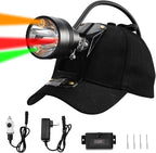 10W Coon Hunting Lights Headlamp for Coyotes Hog Predators, Rechargeable & IPX5 Waterproof, 6 Lighting Modes, 600 Lumens Bright 4-Color LED (White Red Green Amber) with Black Hunting Hat