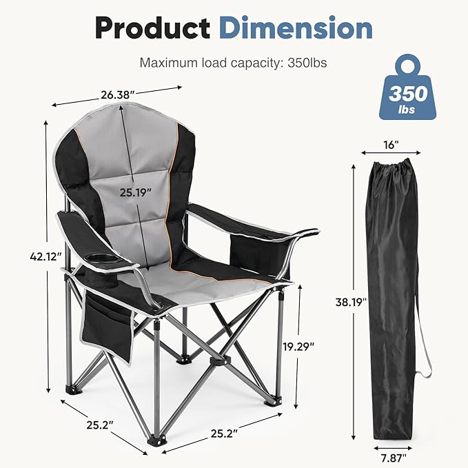 DUMOS Folding Camping Chairs, Outdoor Collapsible Padded Chairs with Cup Holder & Cooler Bag, Heavy Duty Portable Camping Chair for Garden Beach Fishing Sports, Blue