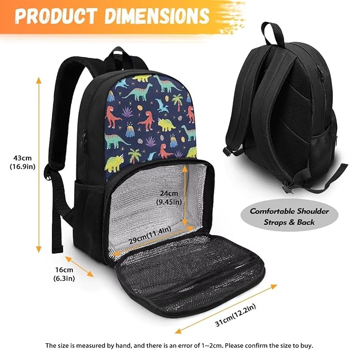 All In One Backpack Meal Bag Sturdy Insulated Cooler Backpack Lunch Box Tote Food Bag for College Beach Camping Picnics Primary Middle High Student Dayback, Dinosaur Tree