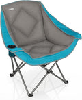 CAMPHILL Folding Camping Chair,Oversized Portable Camping Chair with Cup Holder,Heavy Duty Padded Lawn Chair for Camping,Tailgates,Beach,and Sports,Lake Blue