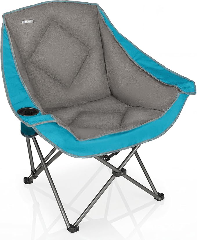CAMPHILL Folding Camping Chair,Oversized Portable Camping Chair with Cup Holder,Heavy Duty Padded Lawn Chair for Camping,Tailgates,Beach,and Sports,Lake Blue