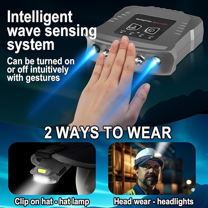 VIHOSE 2 Pcs LED Clip on Cap Lights, Christmas USB Rechargeable Cap Flashlight Clip, Waterproof Ultra Bright Hat Battery Powered on Headlamp for Hats Fishing Hunting Camping Hiking(Black, Gray)