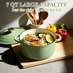 Umite Chef Enameled Cast Iron Dutch Oven-7QT Pot with Lid Cookbook & Cotton, Heavy-Duty Cookware for for Bread Baking, Braising, Stews, Marinate, Cook(Sage Green)