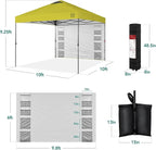 Best Choice Products 10x10ft Pop Up Canopy Tent with Sidewall, 1 Person 1 Minute Set Up, Carry Case, 4 Weight Bags - Yellow