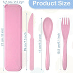 Yahenda 28 Sets Reusable Travel Utensils Set with Case Wheat Straw Cutlery Portable Spoon Knife Forks Plastic Tableware Lunch Box Accessories Bulk for Adult Travel Picnic Camping Utensil(Pastel Color)