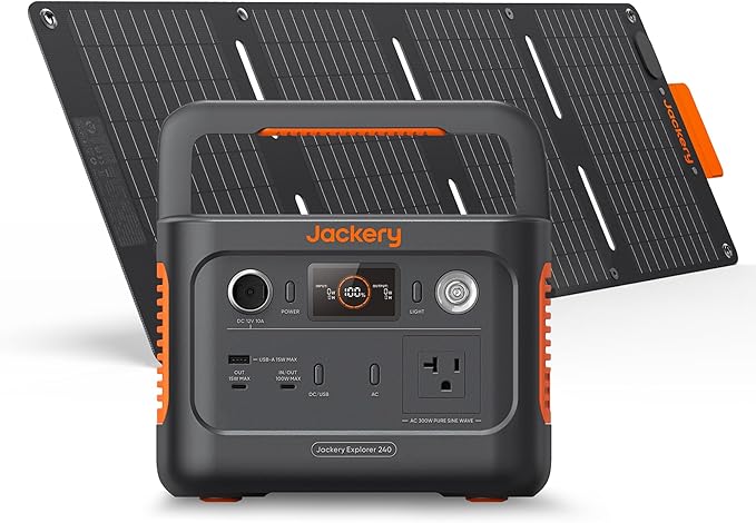 Jackery Solar Generator 240 v2 and 40W Mini Solar Panel, 256Wh LiFePO4 Battery, 300W AC & 100W USB-C Output, Ultra Fast Solar Charging for Outdoors, Camping, Travel & Emergencies (Renewed)