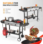 Bonnlo 2 Burner Propane Gas Burner with Auto Ignition, 150000 BTU Camping Stove with Storage Shelf and Rolling Wheels, Portable Outdoor Cooker for Patio Backyard Cooking Frying Boiling and Stewing