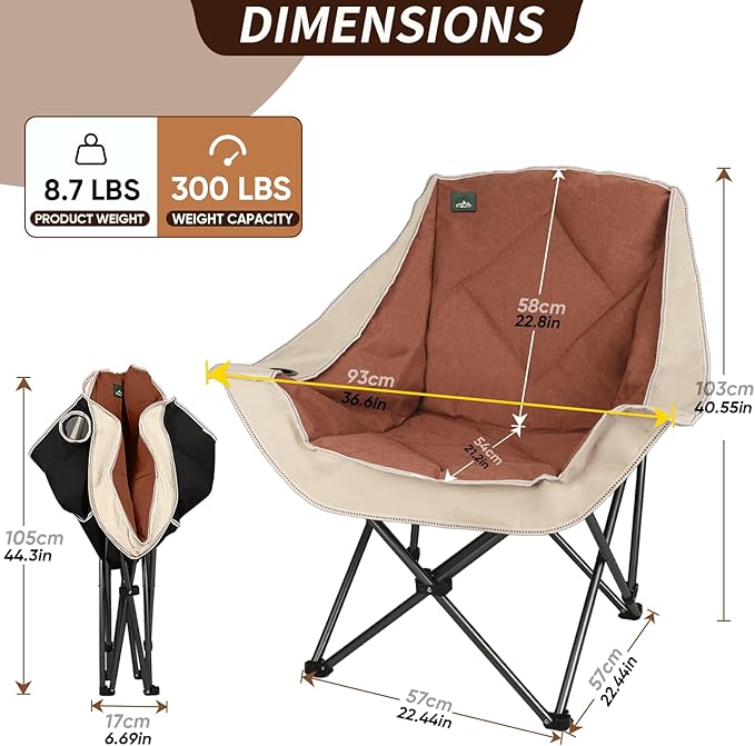Northroad Oversized Foldable Camping Chair, Outdoor Padded Lawn Chair w/Cup Holder,Carry Bag for Beach, Hiking, and Picnics,Heavy-Duty 300-lbs Capacity, Purple