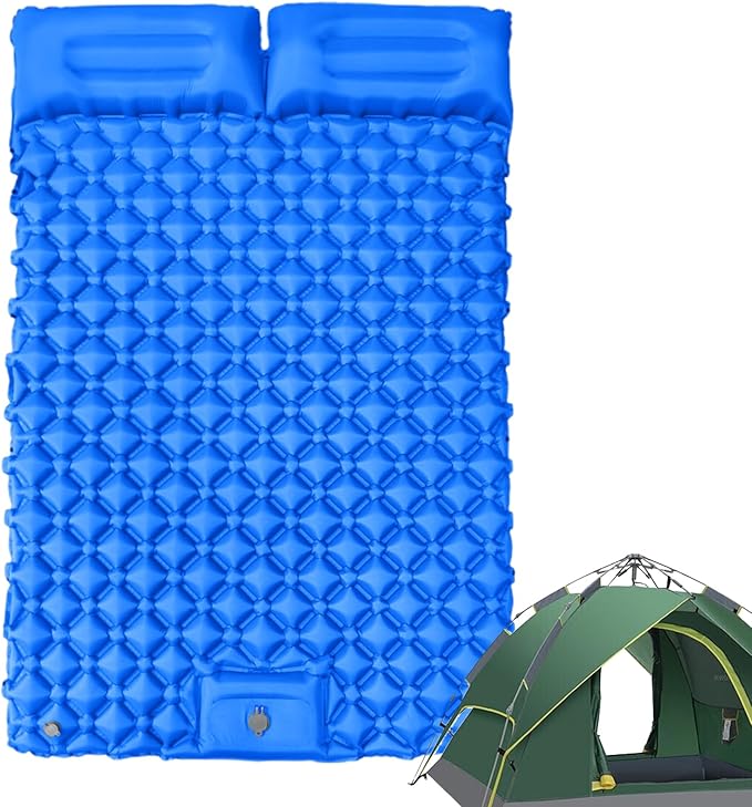 Inflatable Travel Mat with Built-in Pillow - Double Sleeping Pad, Compact Lightweight Gear for Camping Hiking Trekking Tent Backpacking Outdoor Adventures Rest Comfort Air Cushion
