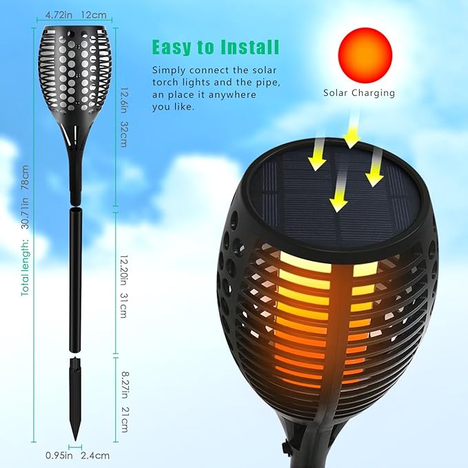 Aityvert Upgraded Solar Torch Lights 43 inches Flickering Dancing Flames Outdoor Waterproof Landscape Lighting Dusk to Dawn Auto On/Off Solar Lights for Yard Garden Patio Pool 1-Pack