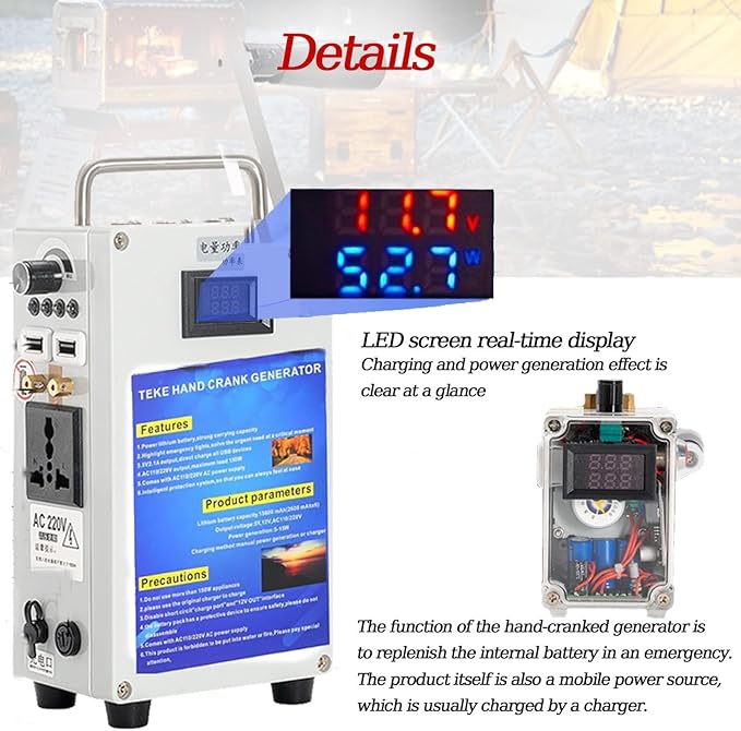 200W Outdoor Emergency Generator, Household Manual Generators,Portable Hand Crank Generator,110v /220v DC12V USB 5V Small Power Supply,for Emergency,Camping,Power Outages 27AH/200W