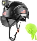 GREEN DEVIL Safety Hard Hat with Rechargeable Headlamp Light and Helmet Liner Chin Strap Men Vented Work Hardhats ANSI Z89.1 Approved Cascos de Construccion Ideal for Industrial Construction Forestry