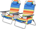 COSTWAY Backpack Beach Chairs, 2-Pack Portable Camping Chairs with Cup Holder, Ice Bag, 5-Position Outdoor Reclining Chairs for Adults, Travel, Sunbathing, Support 300 LBS, Multi Color