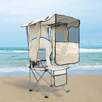 ptlsy Folding Camping Chair with Canopy, Beach Chair with Canopy Shade with Cup Holders, Cooler Bag for Camping, Fishing, Beach, Sports and Concert (White)
