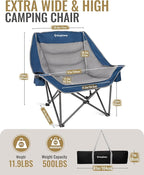 KingCamp Oversized XL Camping Chair, Heavy Duty 500lbs Folding Couch for Adults, Padded Large Comfortable Sofa Seat with Cooler Bag Cup Holder for Outdoor Sports Fishing Patio Lawn