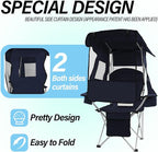 ptlsy Folding Camping Chair with Canopy, Beach Chair with Canopy Shade with Cup Holders, Cooler Bag for Camping, Fishing, Beach, Sports and Concert (Navy)