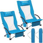 KingCamp Low Beach Chairs, Folding Portable Chair for Adults Lightweight Extra Wide Seat 300lbs Heavy Duty Oversized Backpack, Carry Bag for Camping