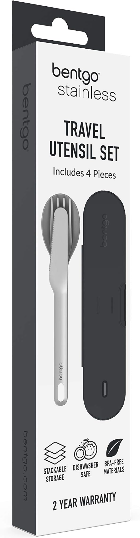Bentgo Stainless Travel Utensil Set - Reusable 3-Piece Silverware Set with Carrying Case, High-Grade Premium Steel, BPA-Free Case, Eco-Friendly - Ideal for Travel, Camping, and Office Use (Carbon)