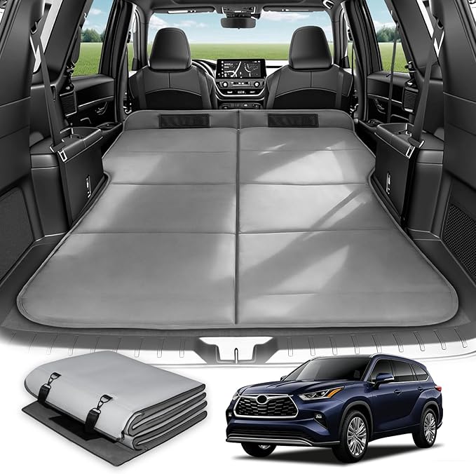Car Mattress for Toyota Highlander, Foldable Non-Inflatable Memory Foam Camping Bed, Thickened Portable SUV Trunk Sleeping Pad, Air Mattress Upgrade for Camping & Travel Essentials, With Storage Bag